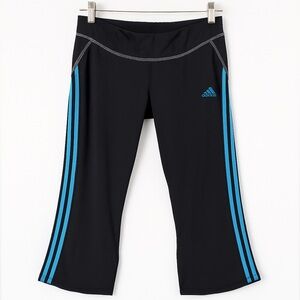 Adidas Active 360 Black Capri Workout Running Pants Size M – Blue Stripes
